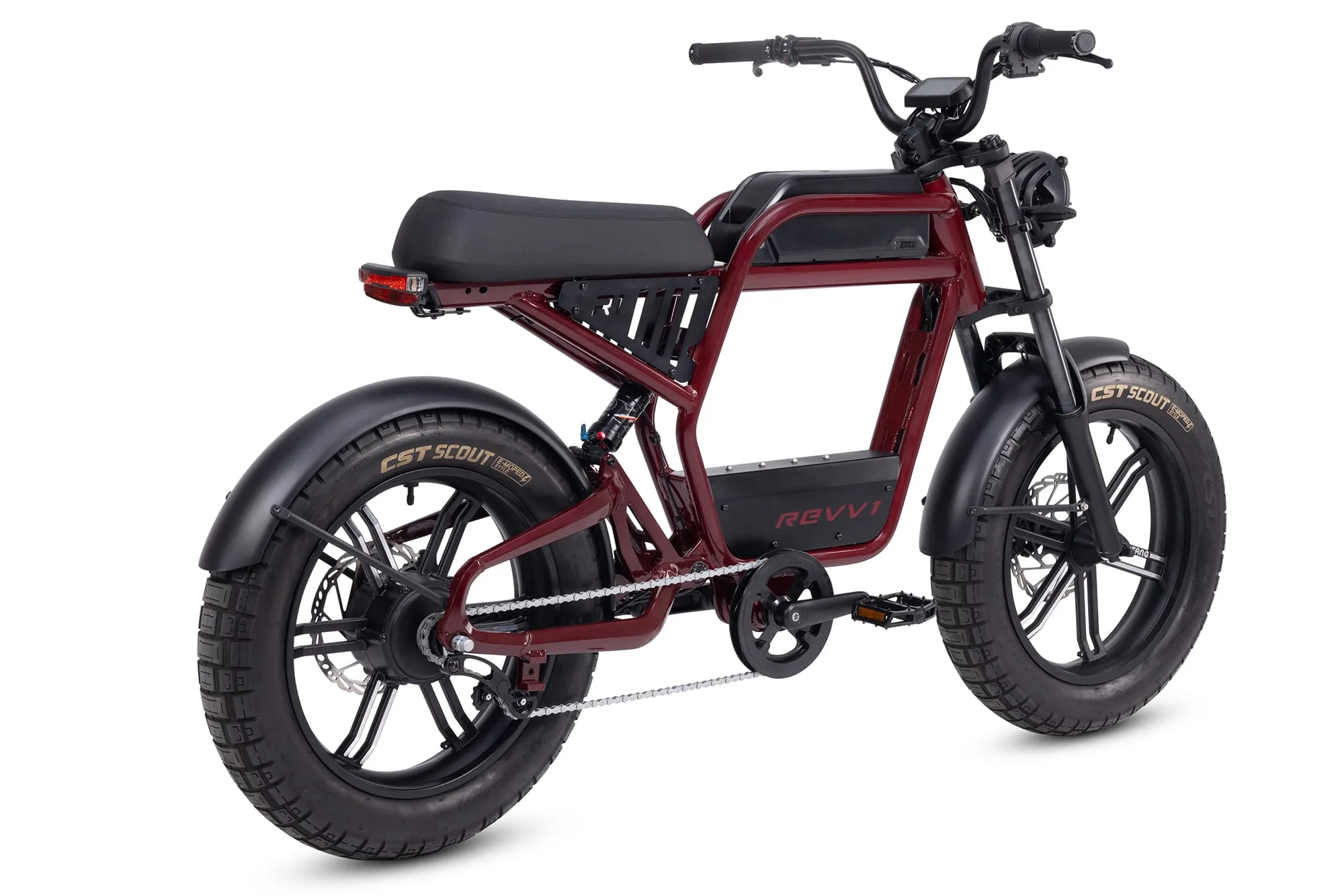 Ride1Up Revv1 FS electric bike — rear three-quarter view